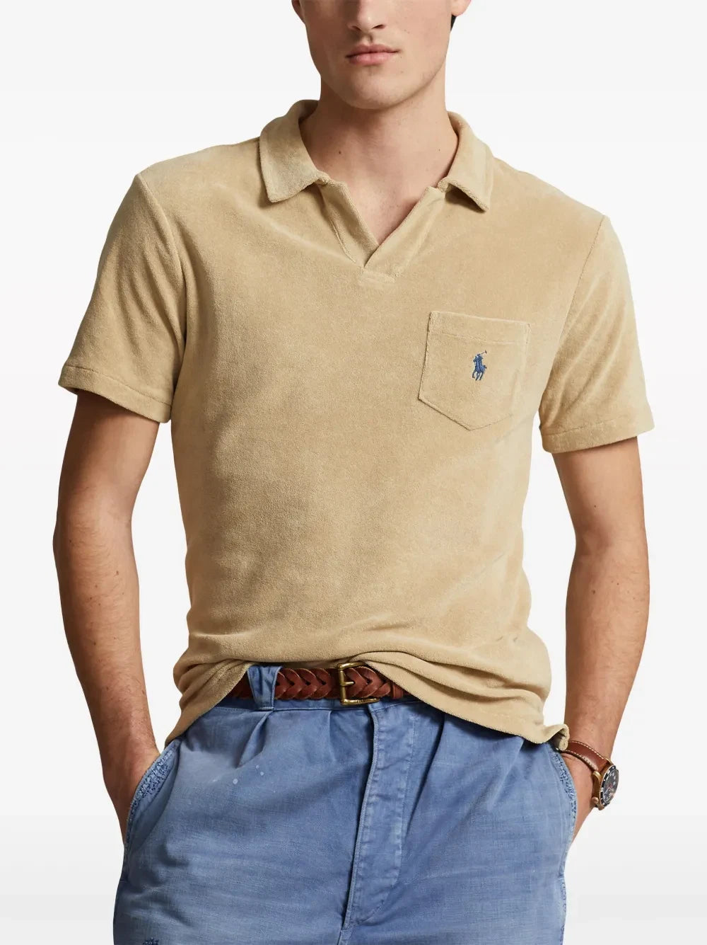 Polo Ralph Lauren Men's Cotton-Blend Terry Polo Shirt  Coastal Beige Size S