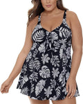 Swim Solutions Animal Print Spotted Leaves Bow-Front Swimdress  Black Size 18W