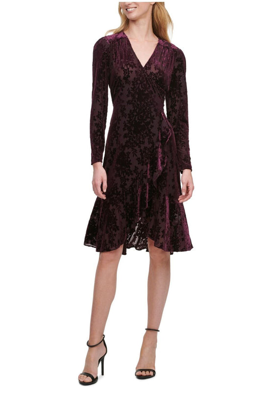 Tommy Hilfiger Quilted Velvet Midi Dress  Color Aubergine Size 8