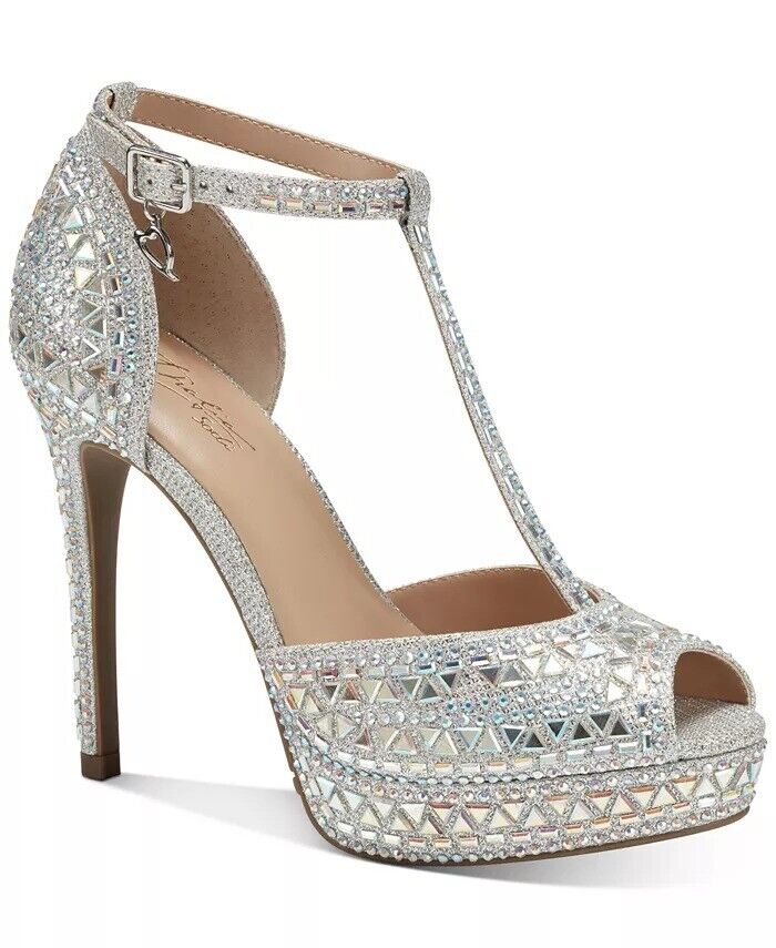 Thalia Sodi Chace Embellished Platform Pump  Color Silver Bling Size 8.5M