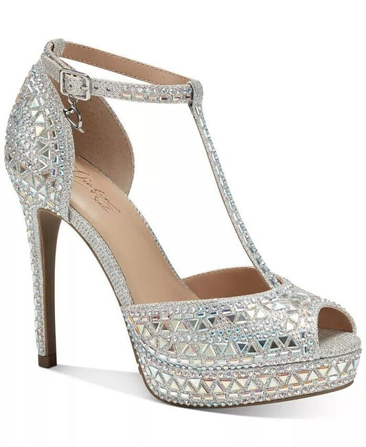 Thalia Sodi Chace Embellished Platform Pump  Color Silver Bling Size 8.5M