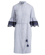 Lauren Ralph Lauren Women's Embroidered-Cuff Dress   Color Blue/White Size 14