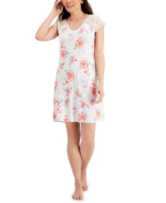 Charter Club Women's Lace-Sleeve Chemise Nightgown  Color Blossoms Size XL