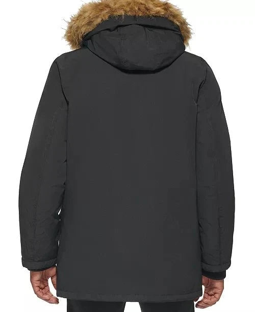 Club Room Men's Parka Faux Fur-Hood Coat  Black Size S