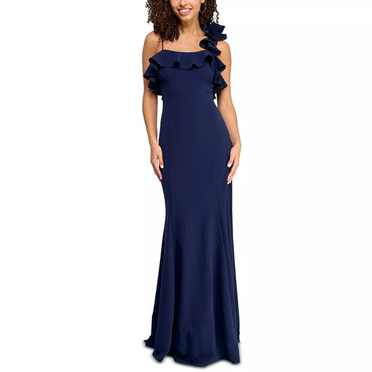 City Studios Juniors Ruffled Scuba Fit Flare Dress  Color Navy Size 11/12
