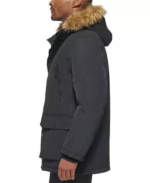 Club Room Men's Parka Faux Fur-Hood Coat  Black Size S