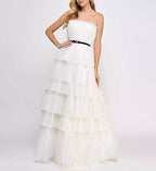 Say Yes Juniors Tulle Imitation Tiered Ball Gown  Color White Size 5/6