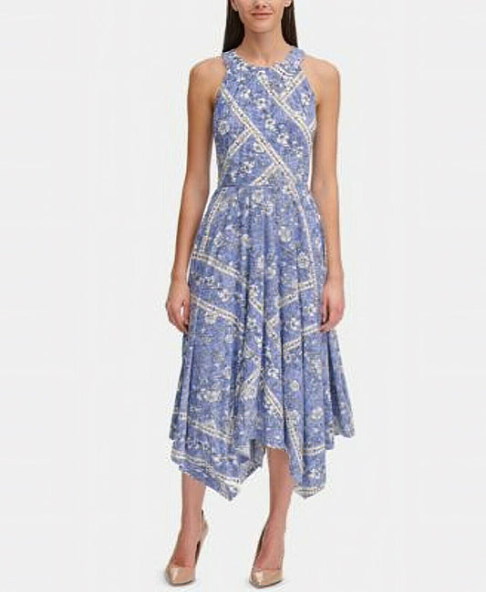 Tommy Hilfiger Women's Hi-Low Midi Dress  Color Blue Floral Size 12