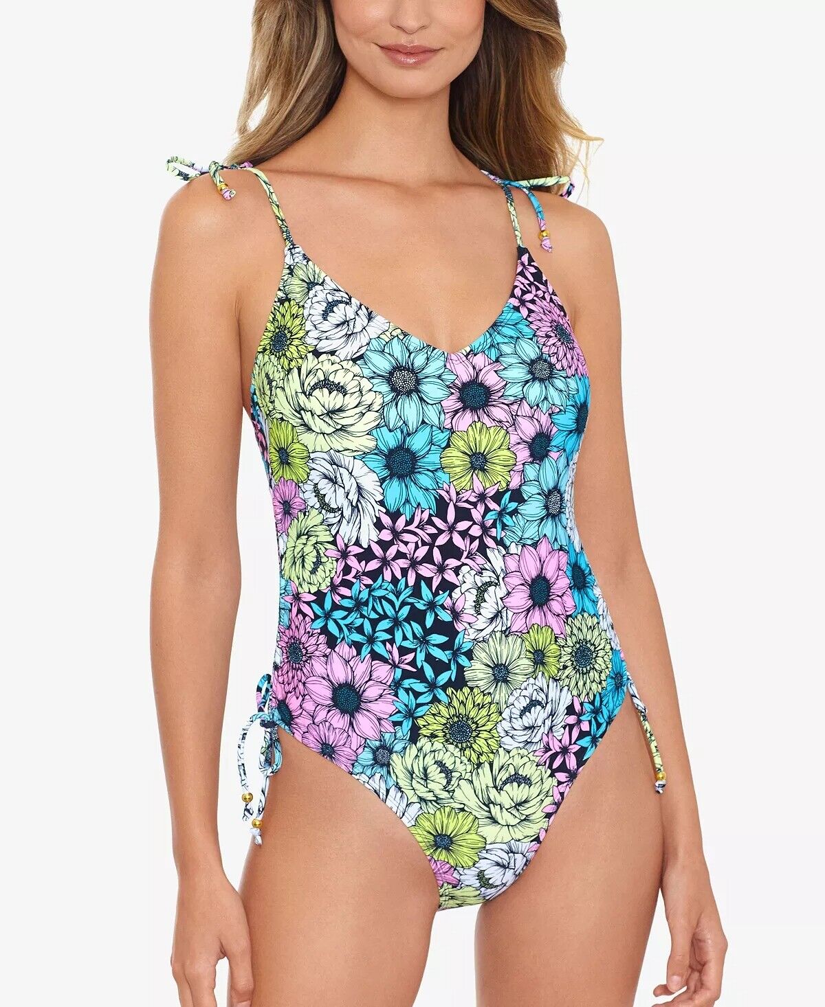 Salt Cove Juniors Blossomed Side-Shirred One-Piece Swimsuit  Multicolor Size M