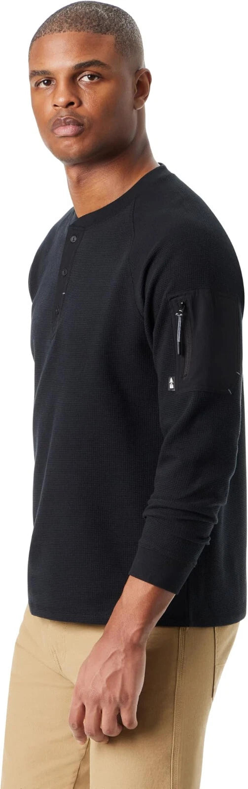 BASS OUTDOOR Men’s Relaxed Fit Performance Thermal Long Sleeve Henley  Black Beauty Size XL