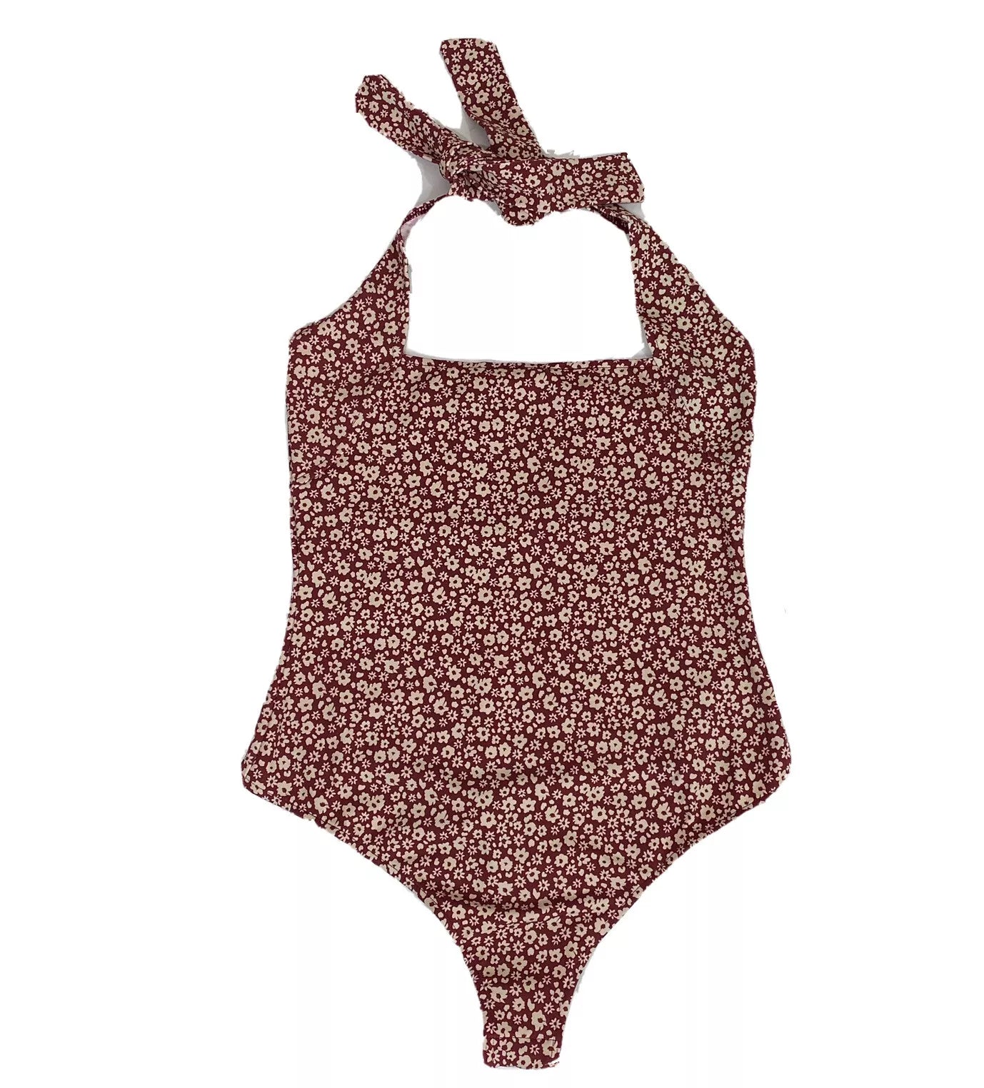 Free People Women's Printed Talk Back Bodysuit  Color Wine Combo Size XL