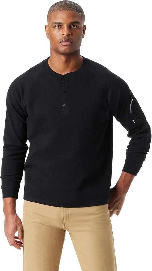 BASS OUTDOOR Men’s Relaxed Fit Performance Thermal Long Sleeve Henley  Black Beauty Size 2XL