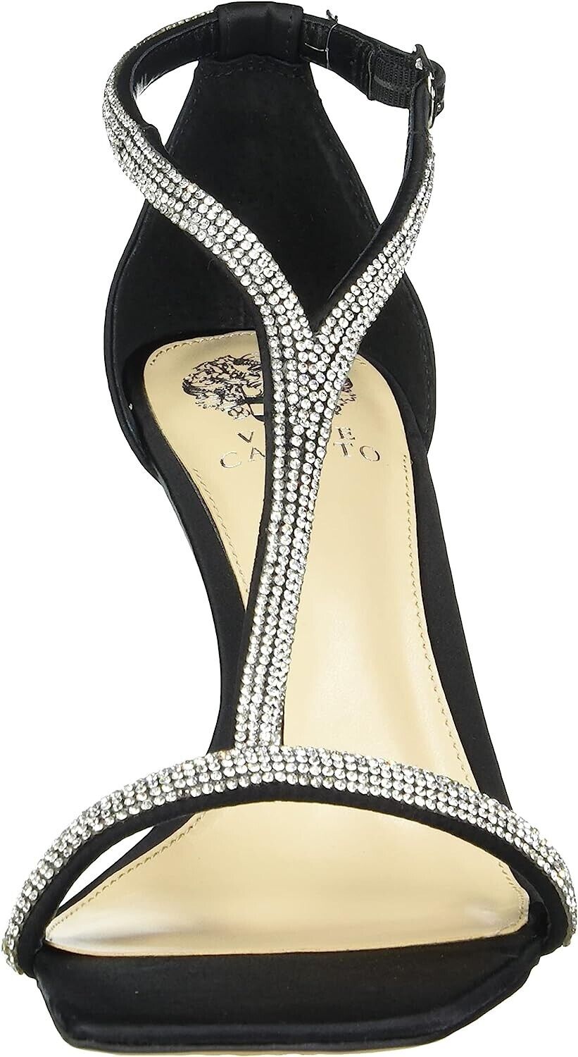 Vince Camuto Sorthand Heeled Dress Sandal   Color Black Satin Size 9.5M