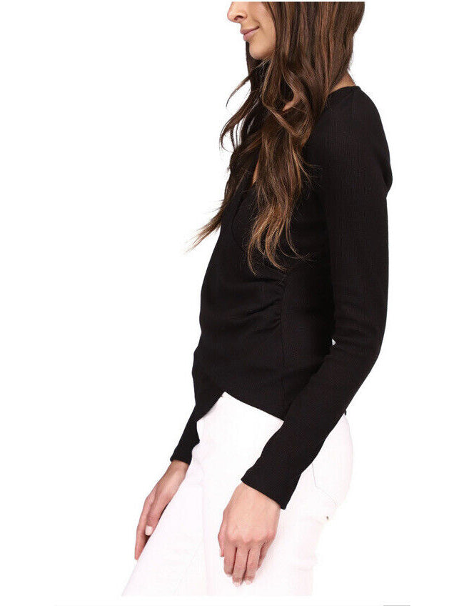Michael Kors Women's Ribbed Faux-Wrap Top  Color Black Size M