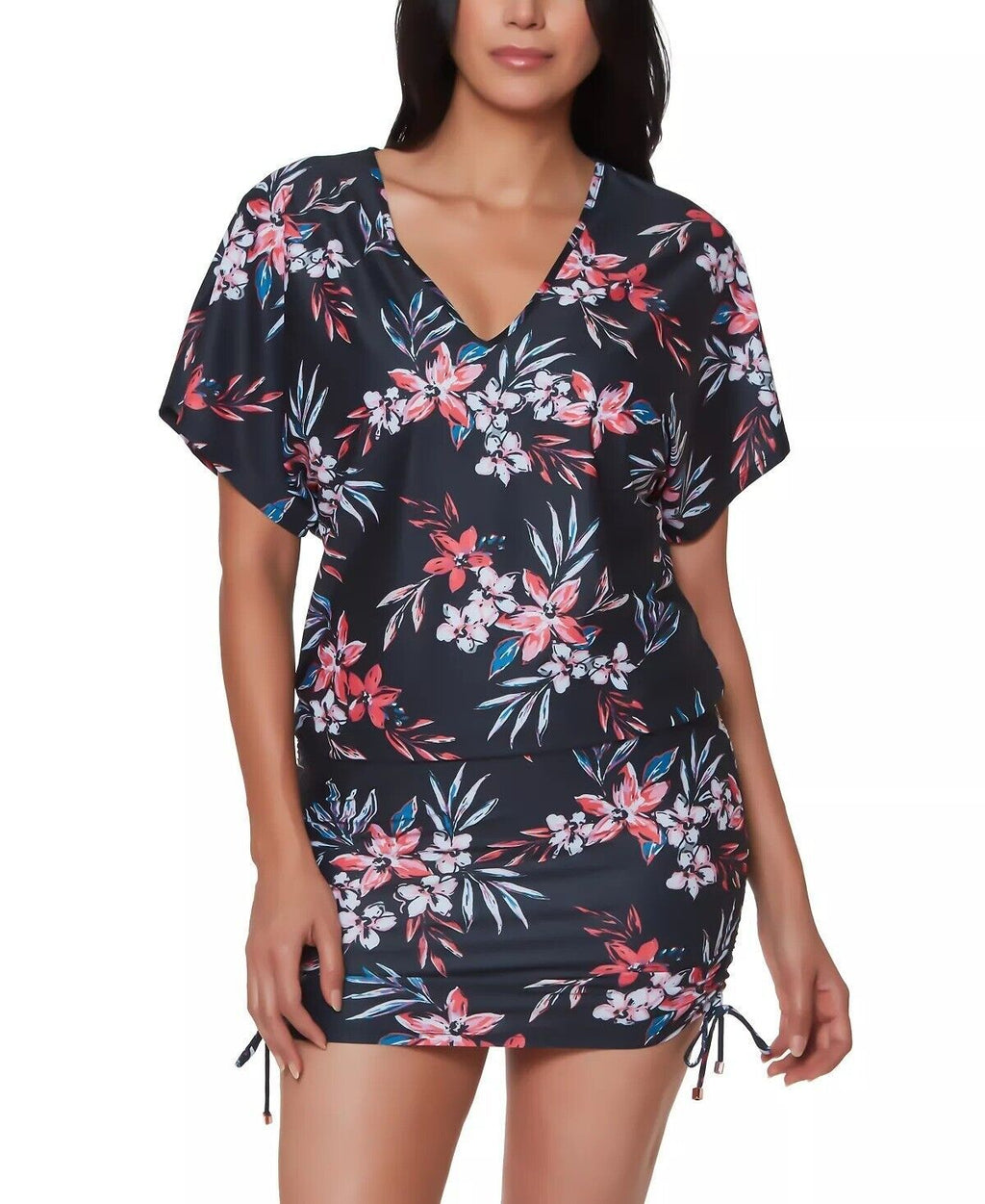 Bar III Tropical Escape Floral-Print Cover-Up  Color Black Multi Size XS