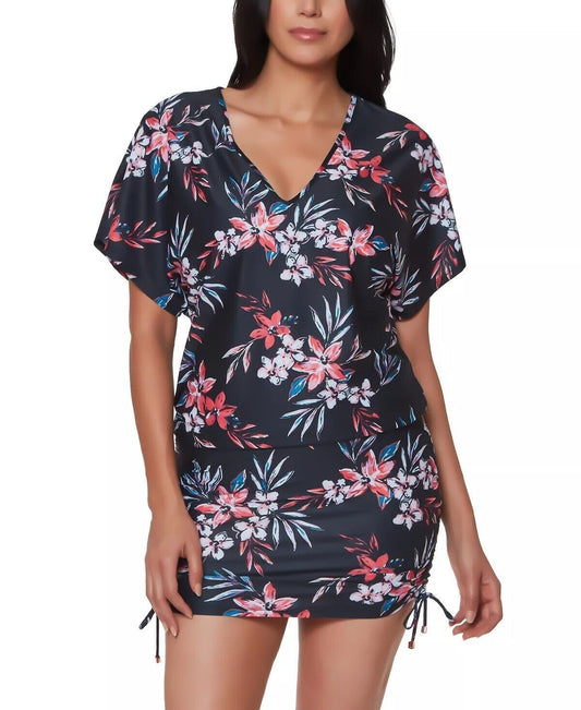 Bar III Tropical Escape Floral-Print Cover-Up  Color Black Multi Size XS