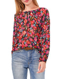 Vince Camuto Women's Long Sleeve Floral Peasant Blouse  Color Rich Black Size M