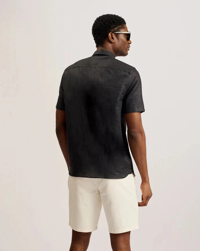 Ted Baker Men's Palomas Short Sleeve Linen Shirt  Black Size 4/L
