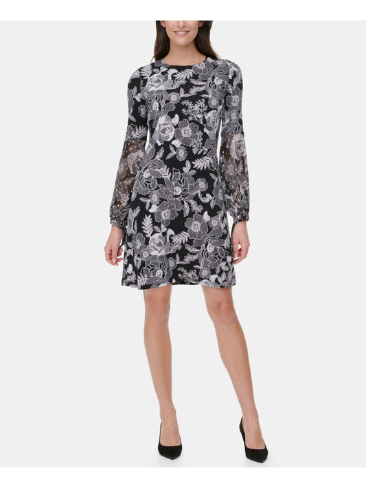 Tommy Hilfiger Floral-Print A-Line Dress  Color Black/Cream Size 4