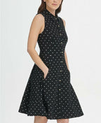 DKNY Women's Polka-Dot Button Front Shirt Dress  Color Black Size 10