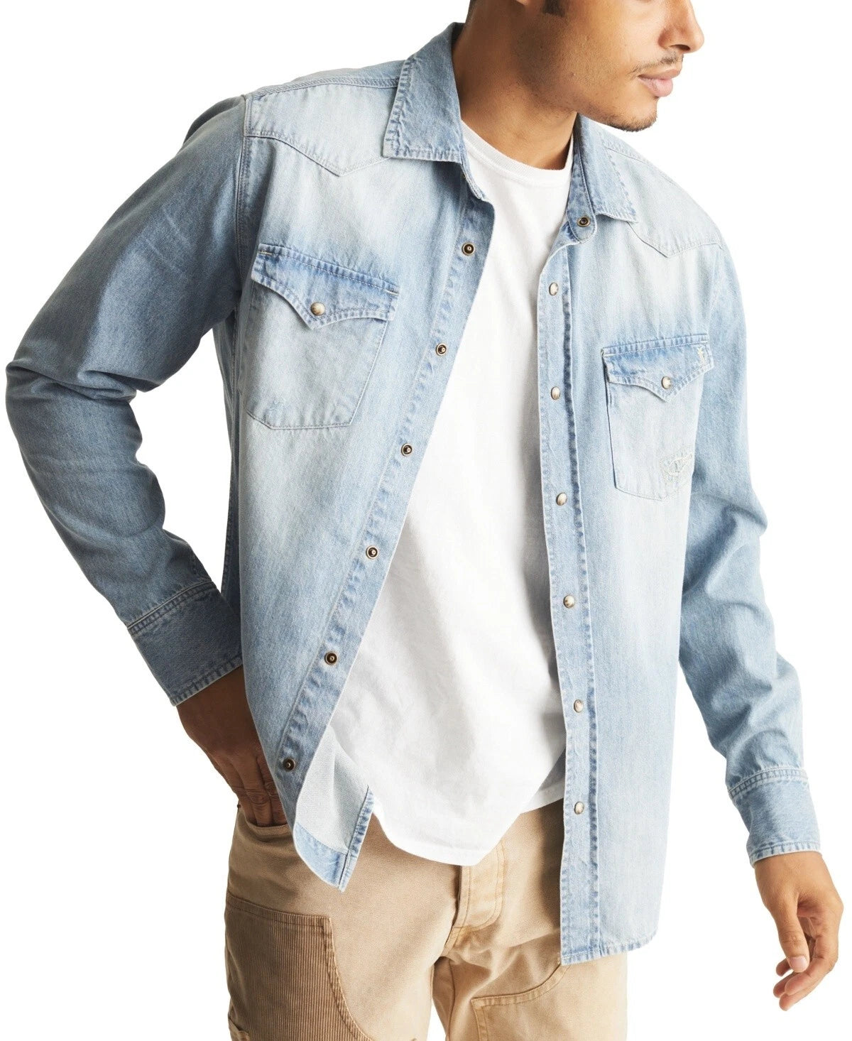 Frye Men's Western Vintage-Inspired Denim Shirt  Canyon Wash Size S