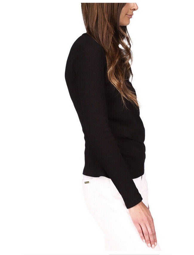 Michael Kors Women's Ribbed Faux-Wrap Top  Color Black Size M