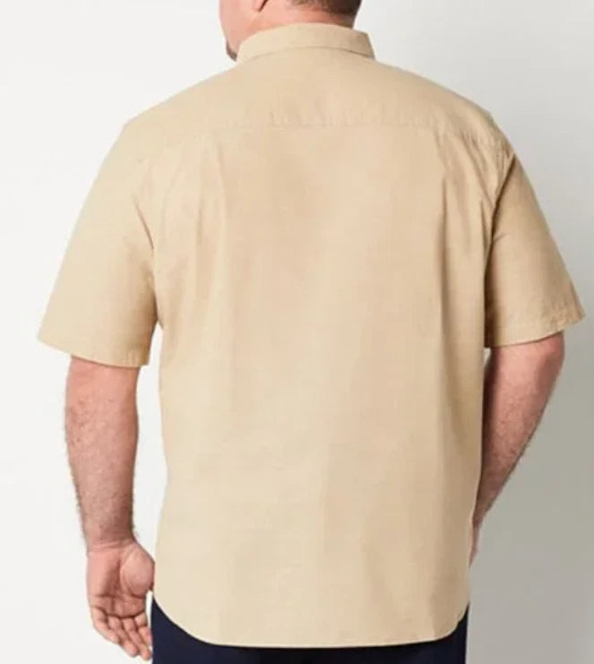 Frye Men's Casual Short Sleeve Knit Button-Down Shirt  Tannin Size M