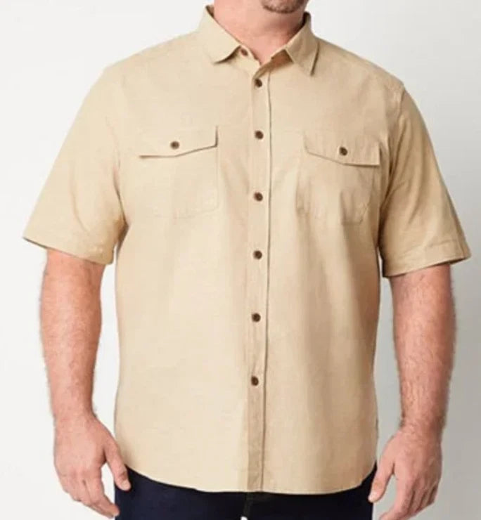 Frye Men's Casual Short Sleeve Knit Button-Down Shirt  Tannin Size M