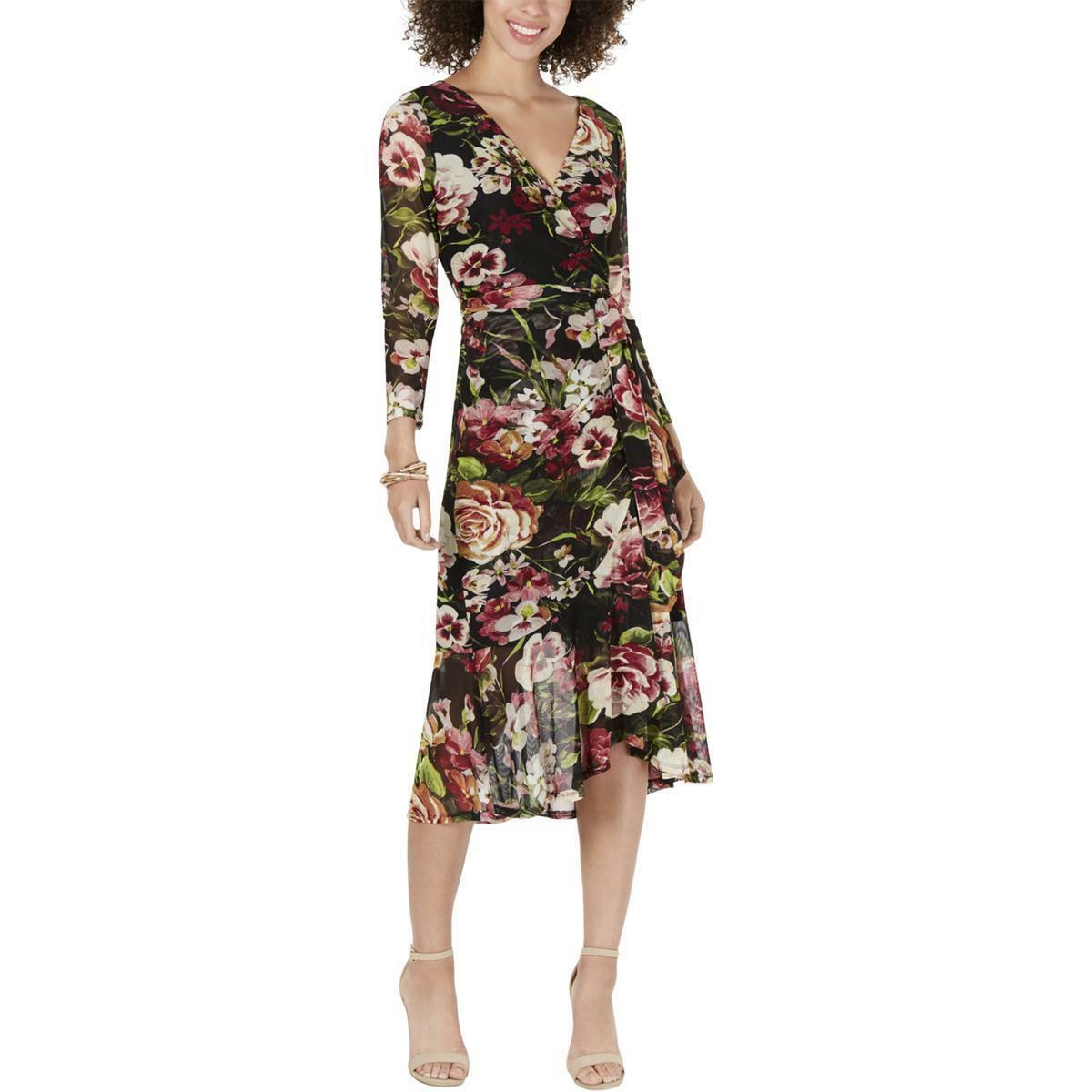 CONNECTED APPAREL Women's Floral Sheer Midi Dress  Color Black Size 10