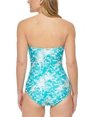 Calvin Klein Womens Printed V-Notch Bandeau One Piece Swimsuit  Color Tropical Waters Multi Floral Size 6