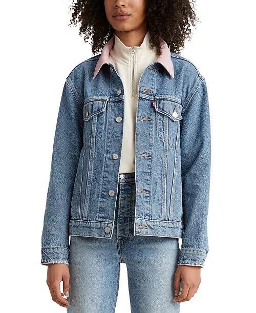 Levi's Women's Ex-Boyfriend Corduroy-Collar Trucker Jacket Color Tucked In Size M