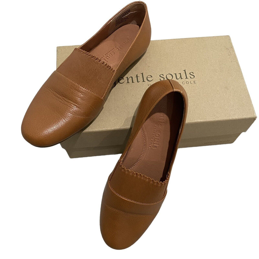 Gentle Souls by Kenneth Cole Women's Eugene Ruffle Leather Closed Toe Slide  Color Cognac Size 10M