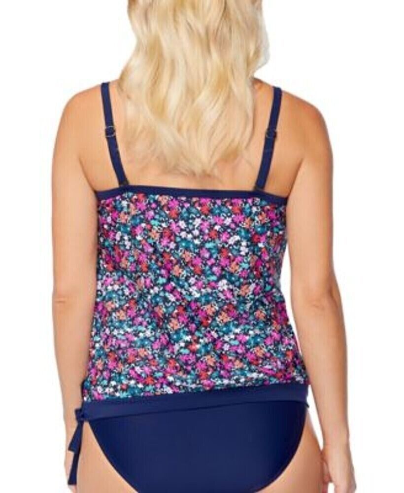 Island Escape Coral Gables Convertible Tankini Top  Color Navy Multi Size 14