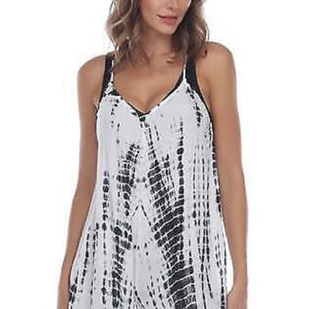 Raviya Tie-Dye Sleeveless Jumpsuit Swim Cover-Up  Color Black Tie Dye Size S