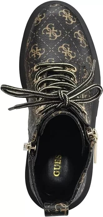 GUESS Women's Ferina Faux Leather Combat Lace-up Boots Brown Multi Size 5