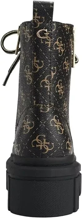GUESS Women's Ferina Faux Leather Combat Lace-up Boots Brown Multi Size 5