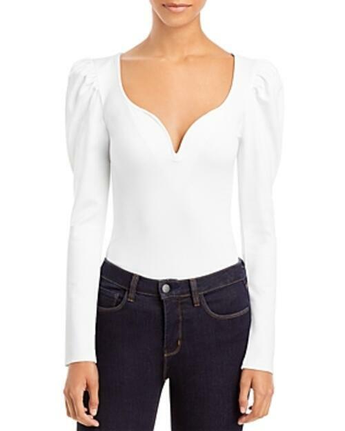 Aqua Women's Sweetheart Puff Shoulder Long Sleeve Bodysuit  Color White Size S