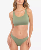 Salt Cove Juniors Ribbed Shirred Halter Bikini Top  Color Olive Green Size S