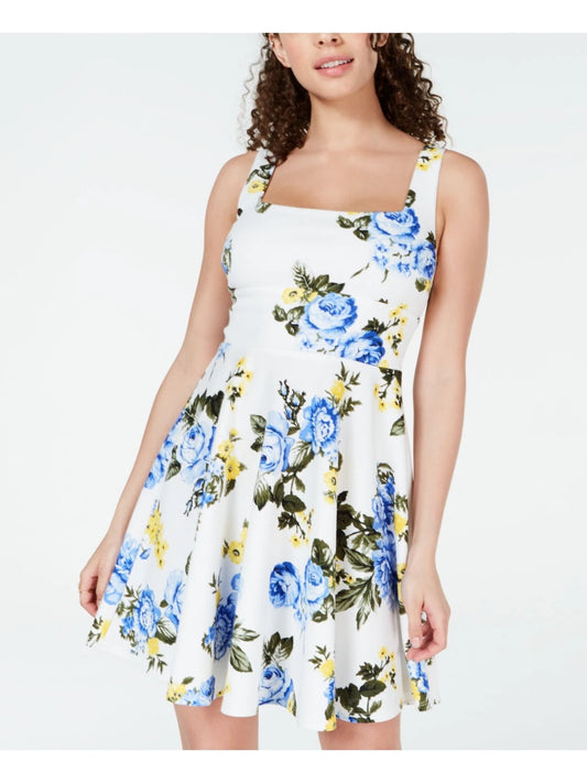 B Darlin Juniors' Tie-Back Fit & Flare Dress  Ivory, Royal Size 3/4
