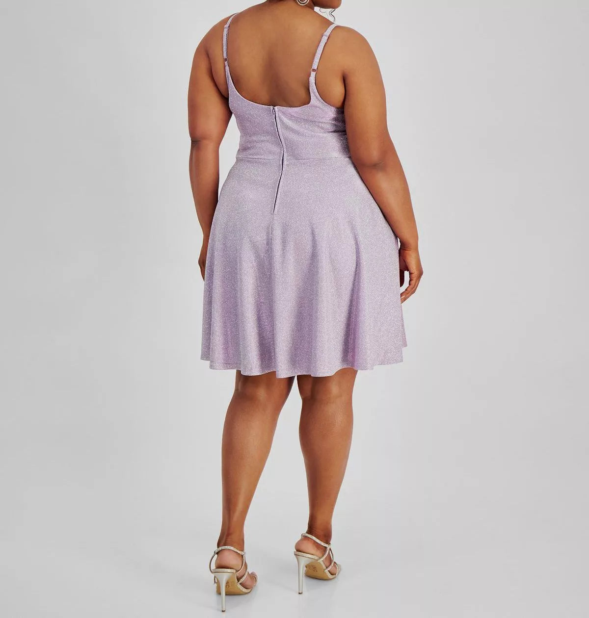 City Studios Plus Size Trendy Cutout Metallic Skater Dress  Purple Size 16W
