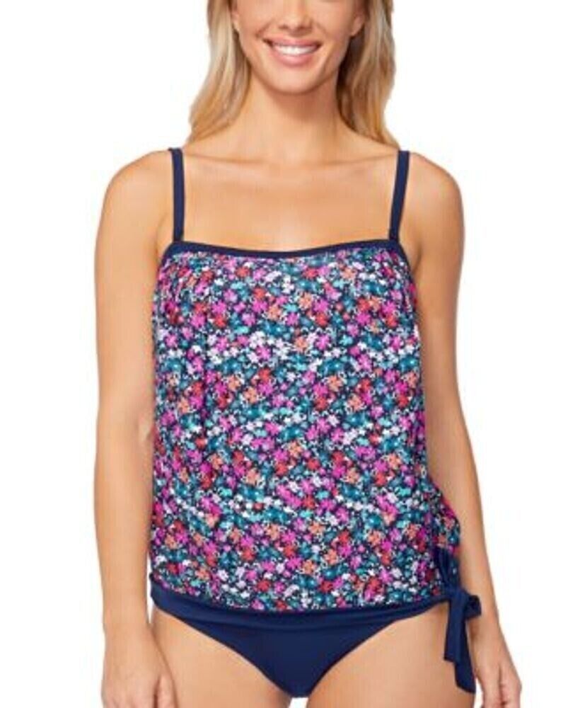 Island Escape Coral Gables Convertible Tankini Top  Color Navy Multi Size 14