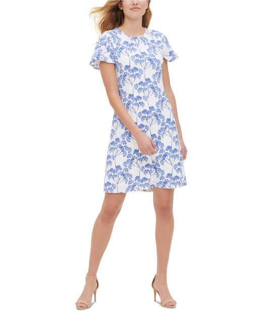 Tommy Hilfiger  Nantucket Blossom Printed A-Line Dress  Color Ivory/Blue Size 12