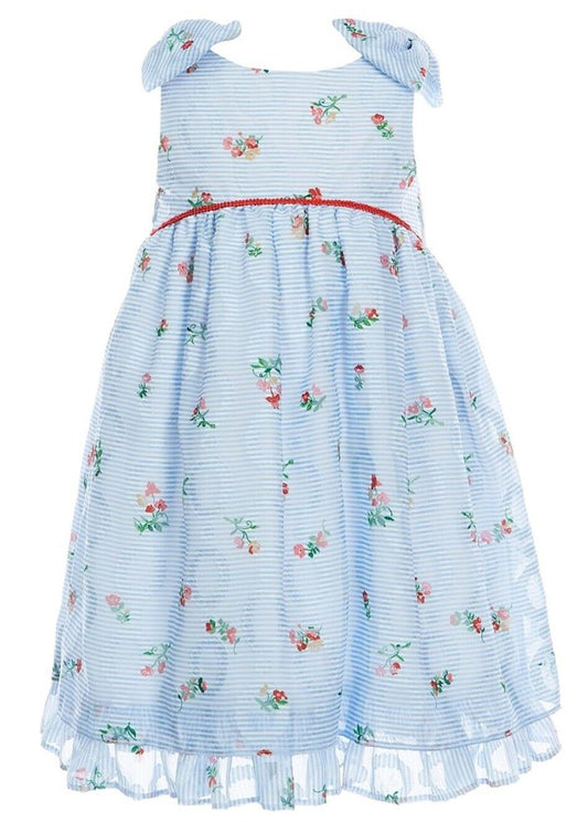 Laura Ashley Little Girls Shoulder-Bow Floral A-Line Chiffon Dress  Color Blue/White Size 3T