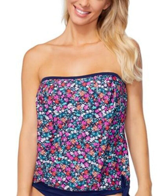 Island Escape Coral Gables Convertible Tankini Top  Color Navy Multi Size 14