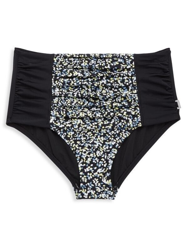Calvin Klein Pleated High-Waist Bikini Bottom  Color Ditsy Black Multi Size L