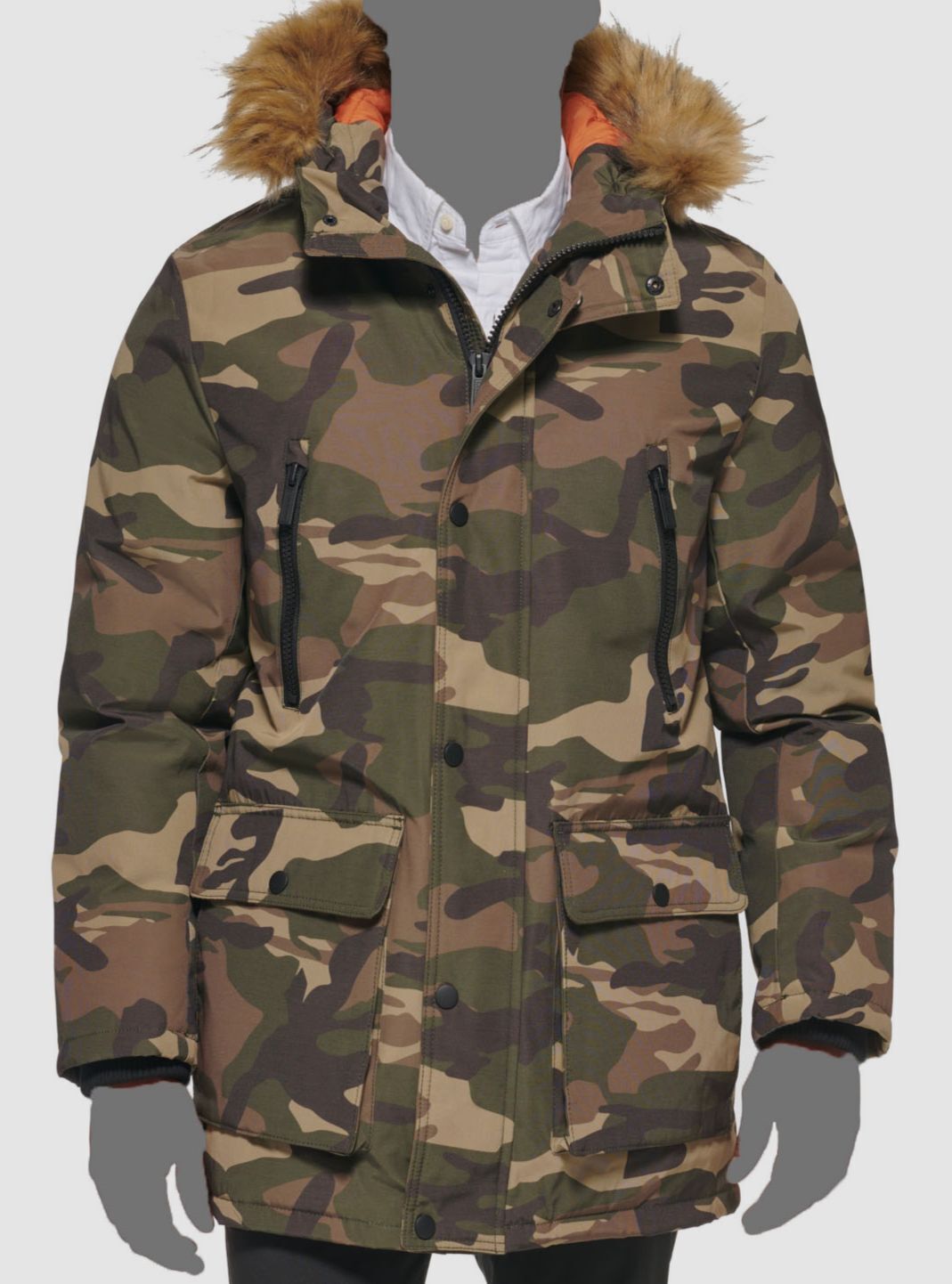 Club Room Men's Parka Faux Fur-Hood Jacket  Color Camouflage Size M