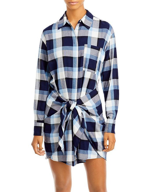 Aqua Women's Plaint Tie-Waist Shirt Dress  Color Blue Size S