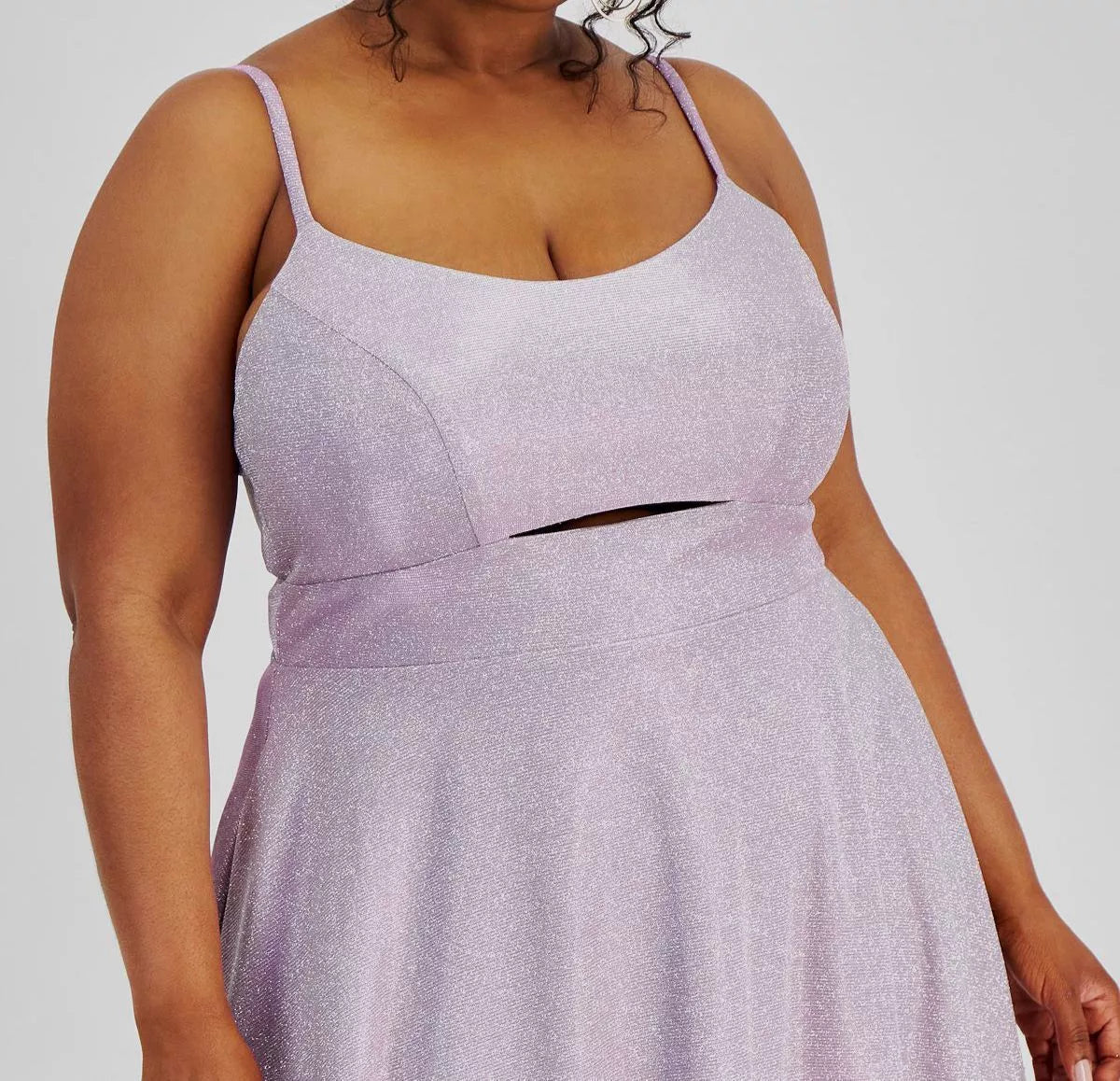 City Studios Plus Size Trendy Cutout Metallic Skater Dress  Purple Size 16W