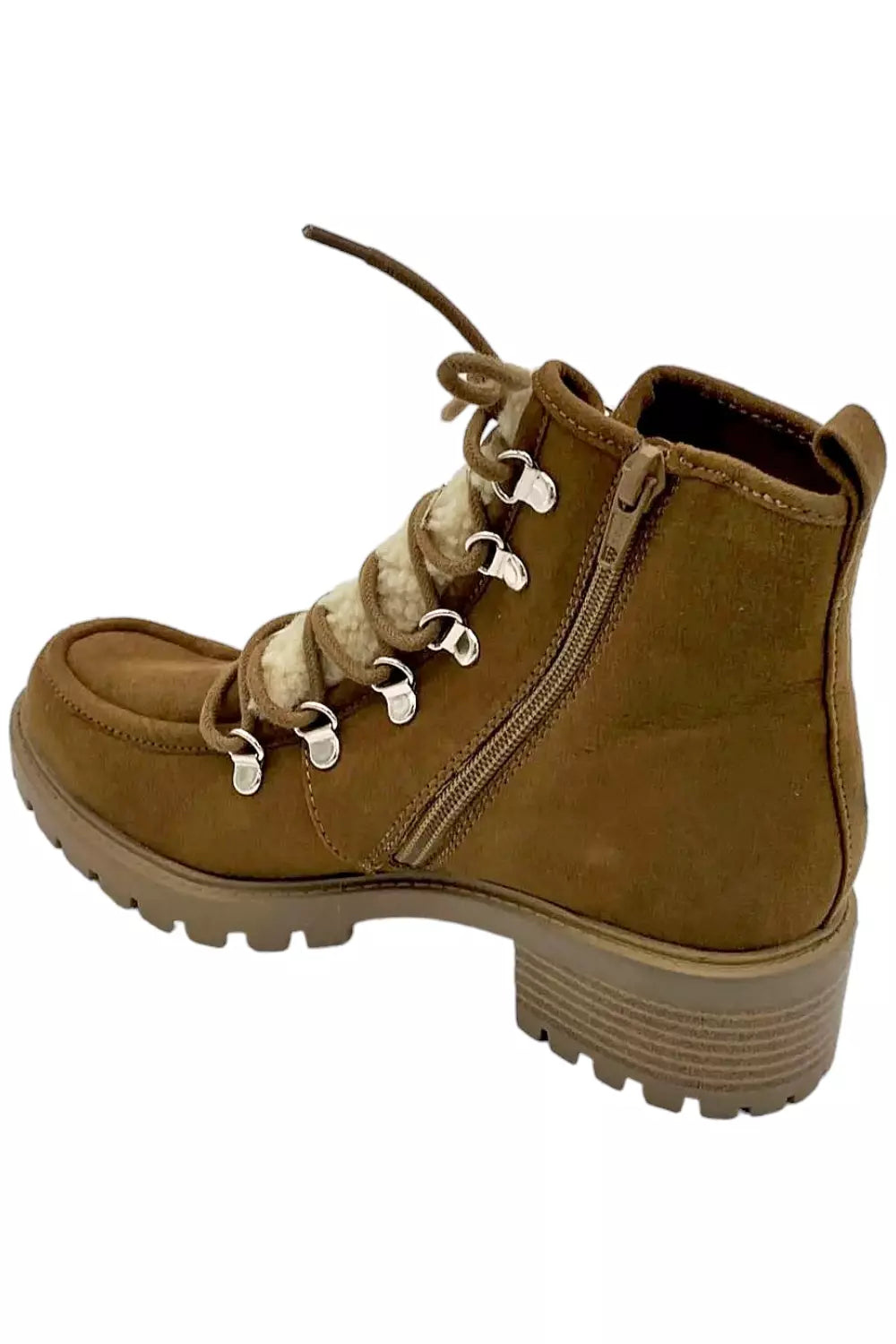 Sun + Stone Women's Quiinn Lace-Up Lug Booties  Color Peanut Micro Size 9.5M