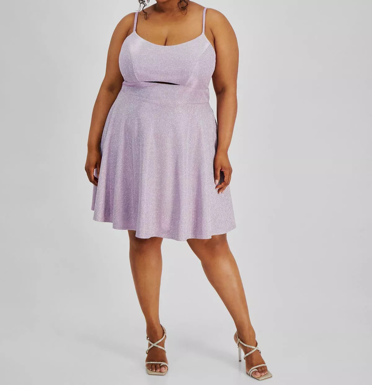City Studios Plus Size Trendy Cutout Metallic Skater Dress  Purple Size 16W